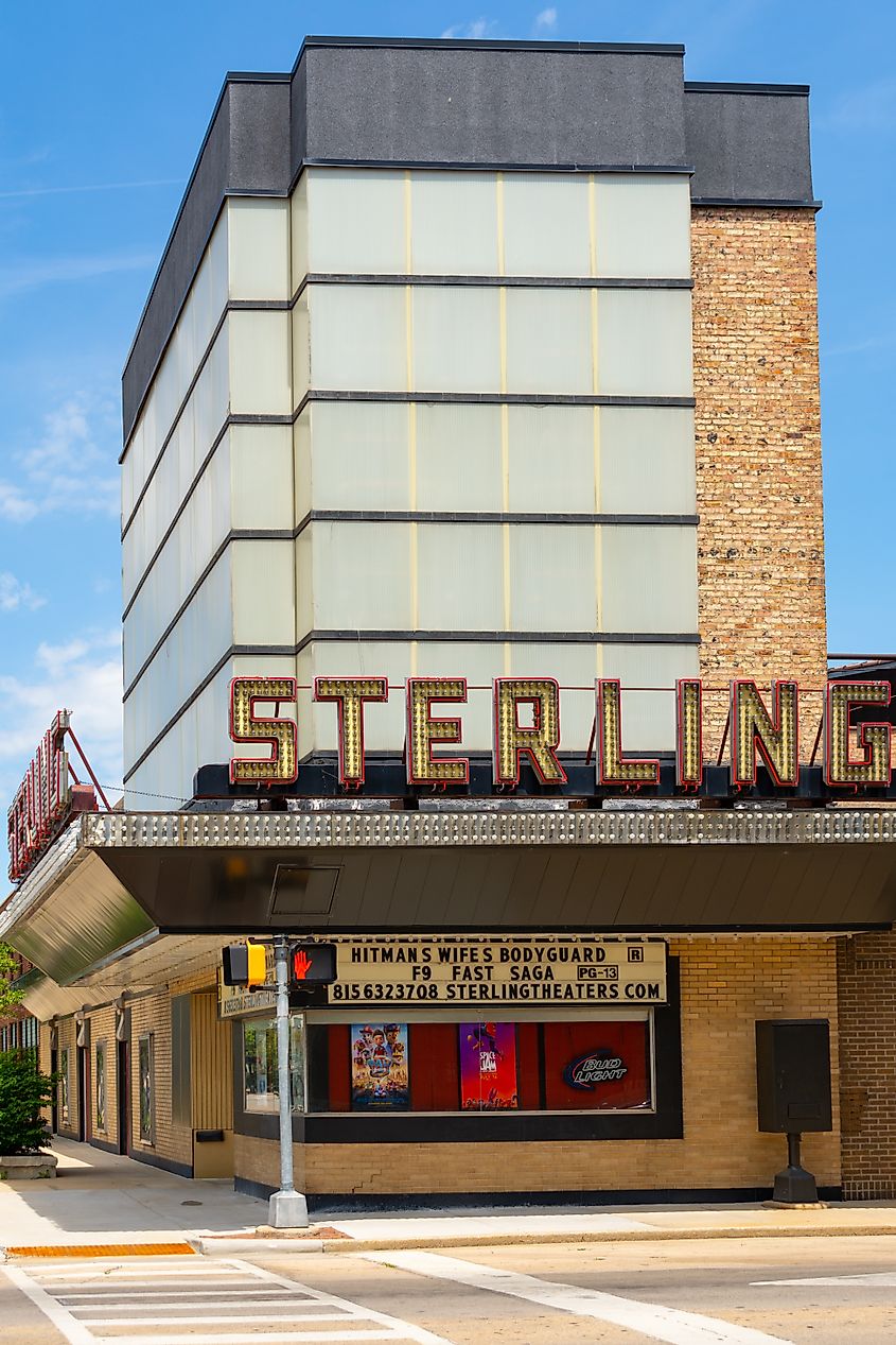 The Sterling Theater marquee in Sterling, Illinois. 