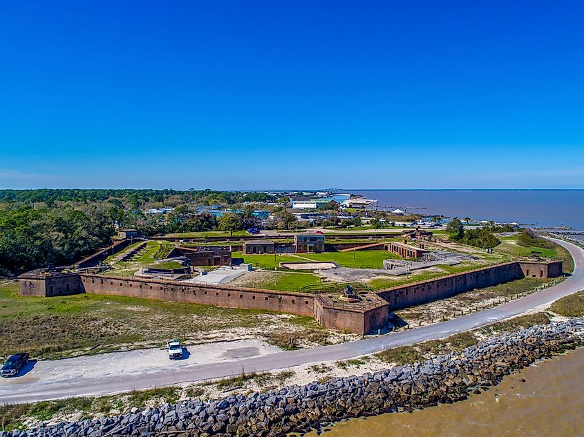 Aerial view of Fort Gaines at Dauphin Island, Alabama