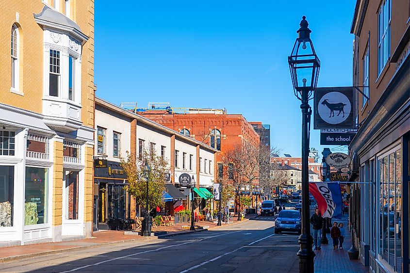 Local businesses in the thriving downtown of Portsmouth, New Hampshire