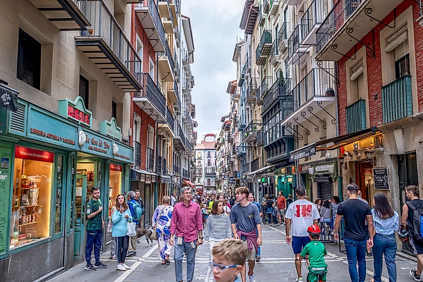 Estafeta Street in the Historic Center of Pamplona, Navarra, Spain. Editorial credit: ikumaru / Shutterstock.com