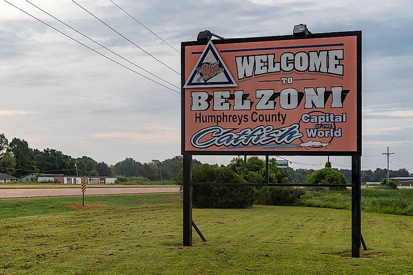 Welcome sign at Belzoni, Mississippi. 