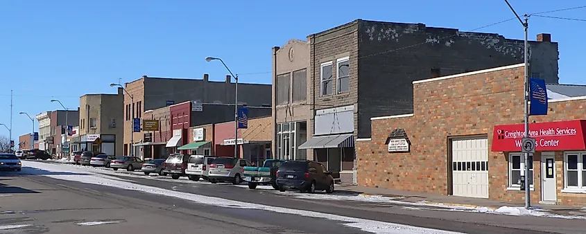Downtown Creighton, Nebraska: north side of Main Street looking west from Chase Avenue.