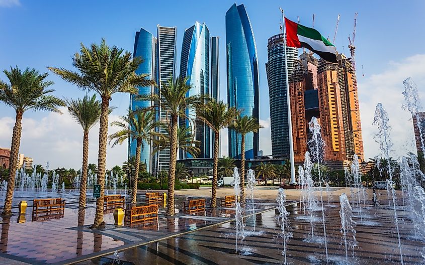 Skyscrapers and water features in Abu Dhabi, UAE