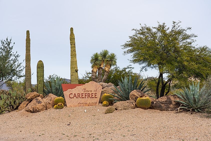 The sign for the Town of Carefree, Arizona
