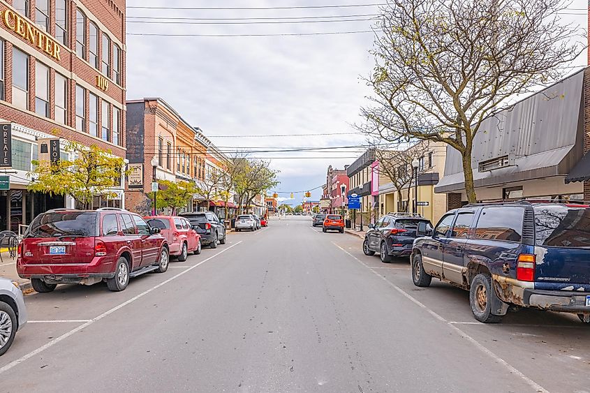 A business district on 2nd Avenue in Alpena, Michigan, USA.