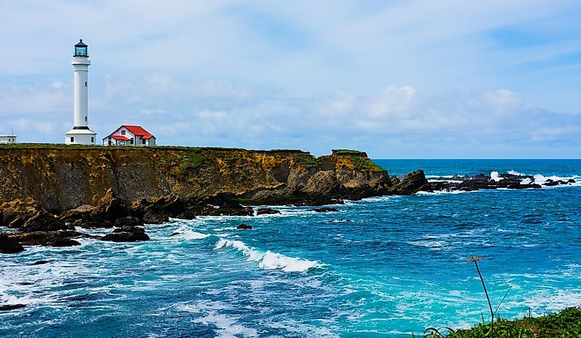 Looking out over the water at Point Arena Lighthouse in California