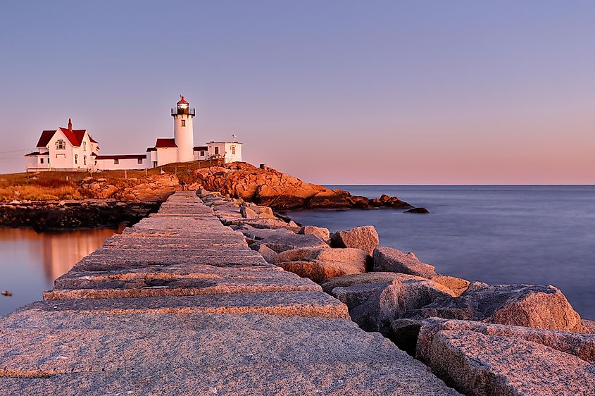 Beautiful sunset of Eastern Point Lighthouse at Gloucester, Massachusetts, USA.
