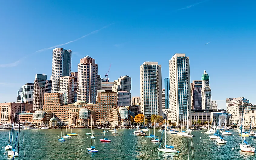 Skyline of Boston at dusk, Massachusetts.