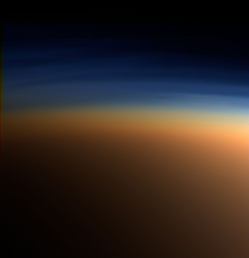 True-color image of layers of haze in Titan's atmosphere