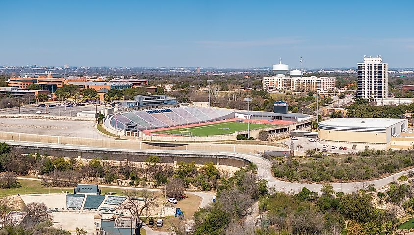Aerial view of Alamo Stadium. Editorial credit: Steve Heap / Shutterstock.com