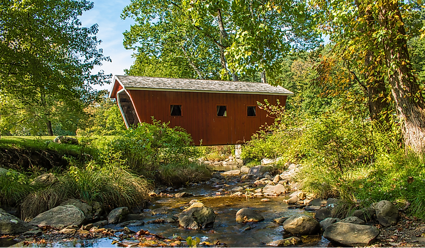 Covered bridge over Falls Brook at Kent Falls State Park