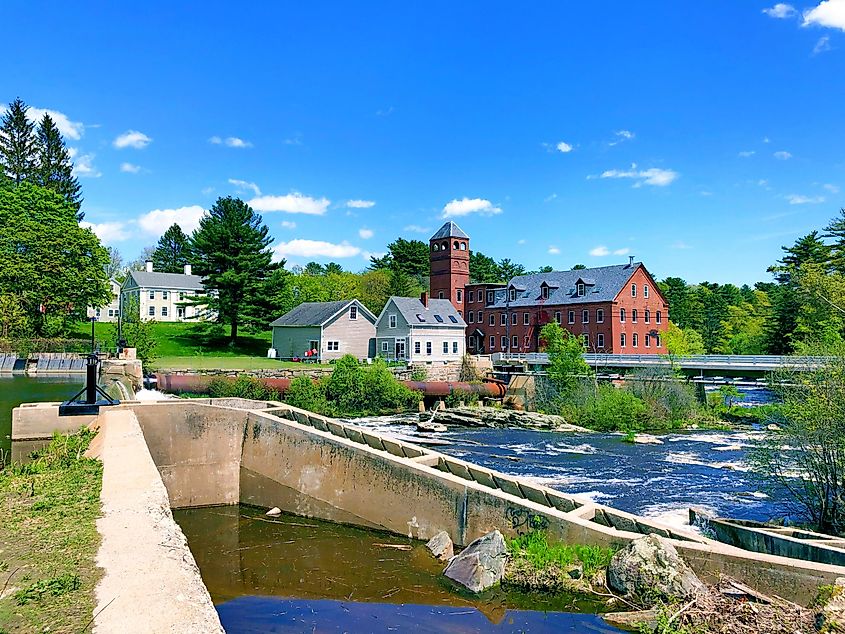 Sparhawk Mill , formerly a cotton mill house exterior by bridge street dam in Yarmouth, Maine.