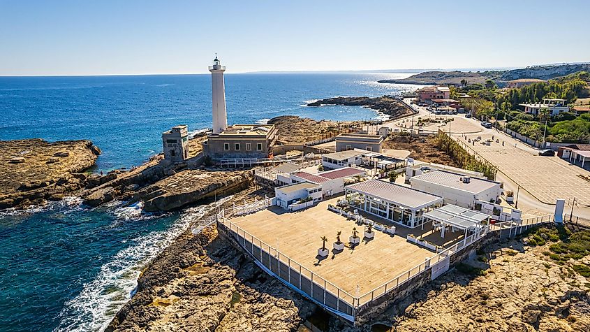 Aerial View of Augusta Lighthouse, Syracuse, Sicily, Italy, Europe