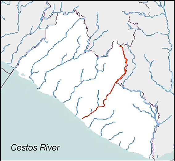 Расположение реки Кестос в Либерии