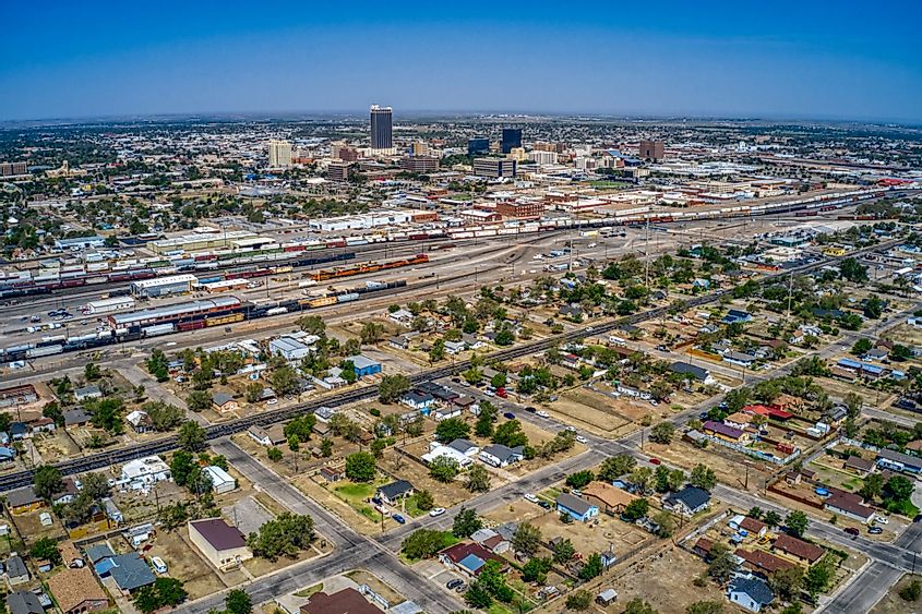 Aerial view of downtown Amarillo, Texas in summer
