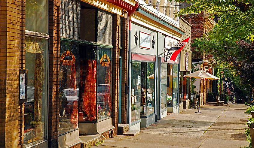 Boutiques and independent stores populate the charming historic downtown Cold Spring, New York.