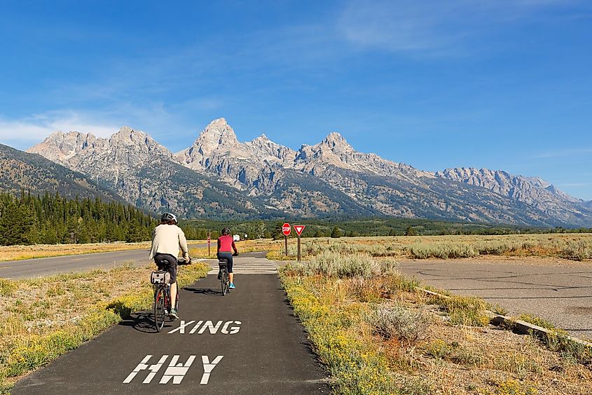 Wyoming: Bikers riding on a sunny day at Grand Teton National Park