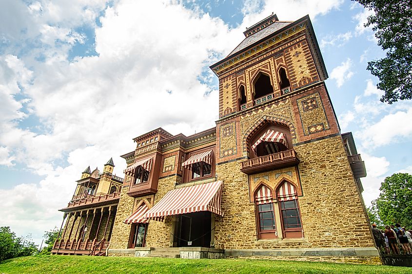 A vertical wide angle view of Olana State Historic Site.