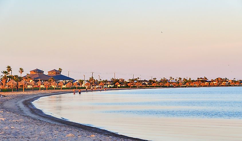 View of beach at sunrise in Rockport, Texas