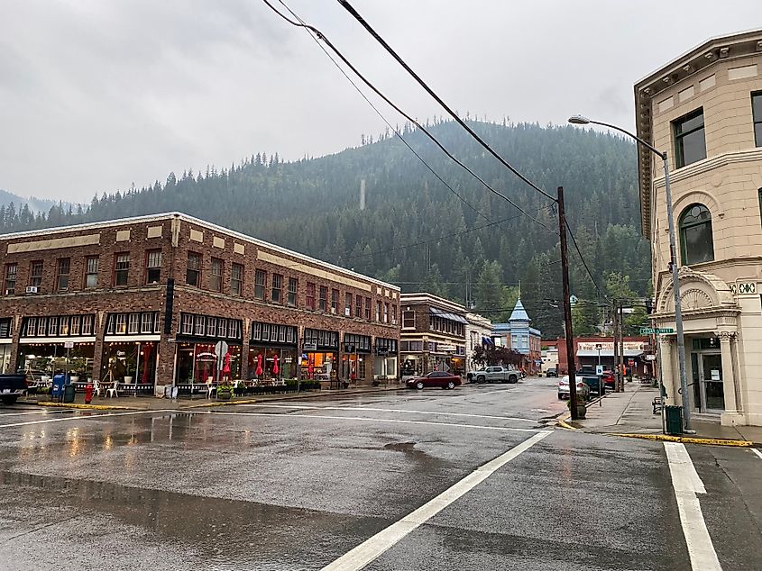 A misty, drizzly morning is a charming mountain/mining town.