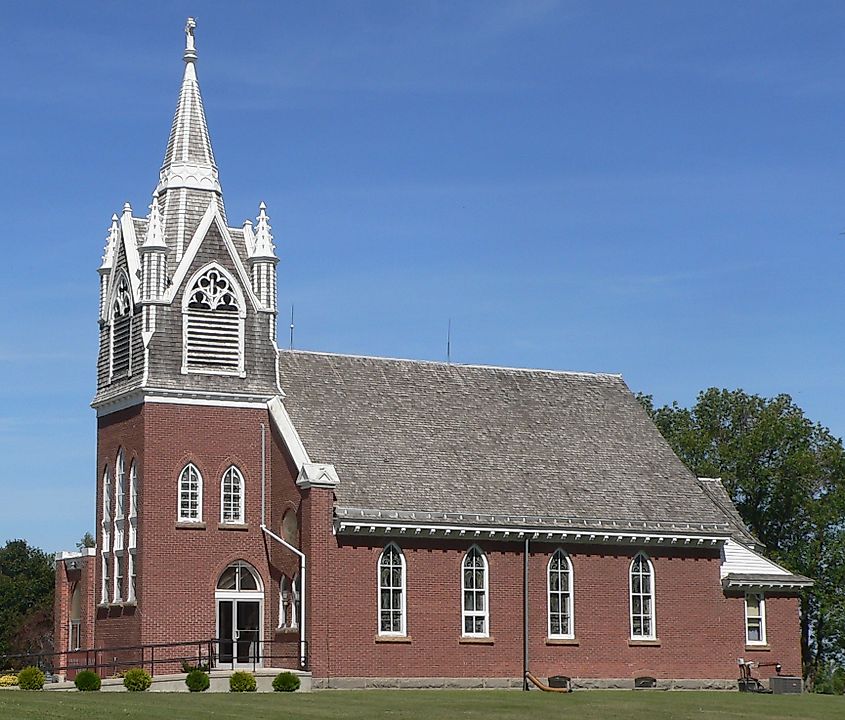 Tabor Lutheran Church, at southeast corner of county roads 162 St and 472 Ave in Strandburg, South Dakota.