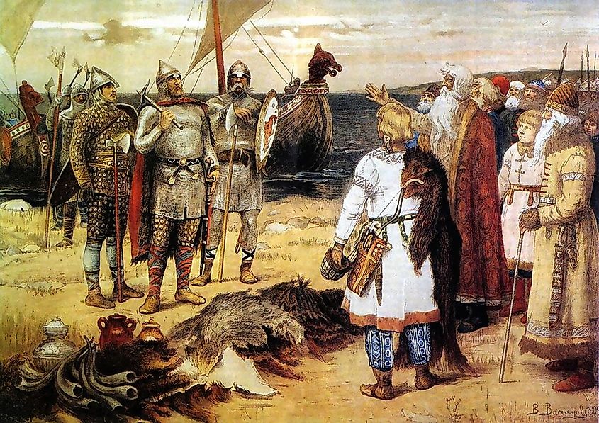 Rurik and his brothers Sineus and Truvor arrive at Ladoga. Painted by Viktor Vasnetsov (c. 1913)