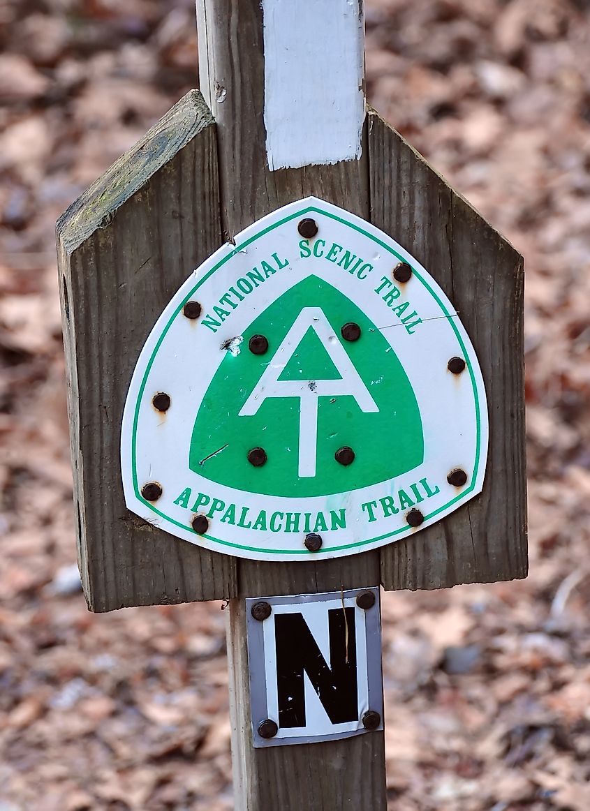 A marker along the Appalachian Trail in Amherst County, Virginia, near Lynchburg.