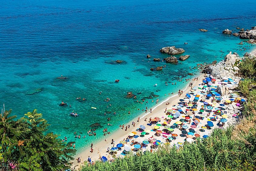 Michelino beach in Parghelia near Tropea during summertim