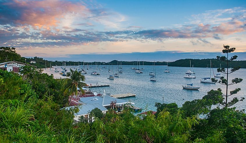 The bay of Neiafu after sunset, Vava'u islands, Tonga, South Pacific