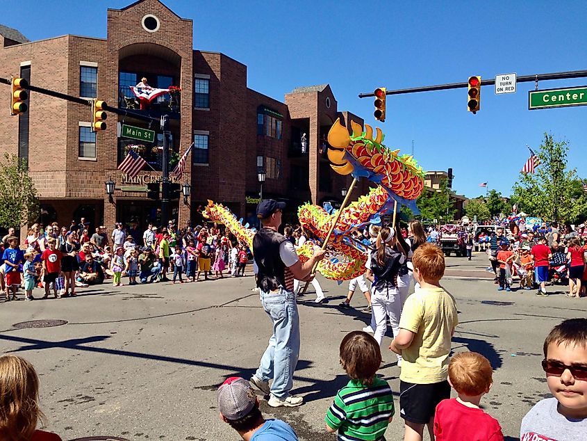 People gathering to celebrate the US Independence day in the downtown, Northville, metro Detroit, Michigan