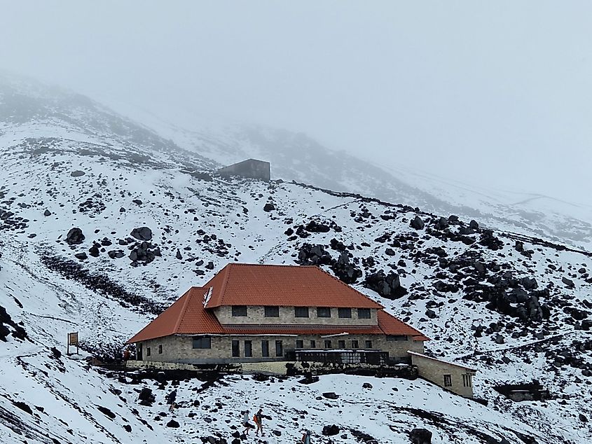 A mountain hut on the snowy slopes of Cotopaxi