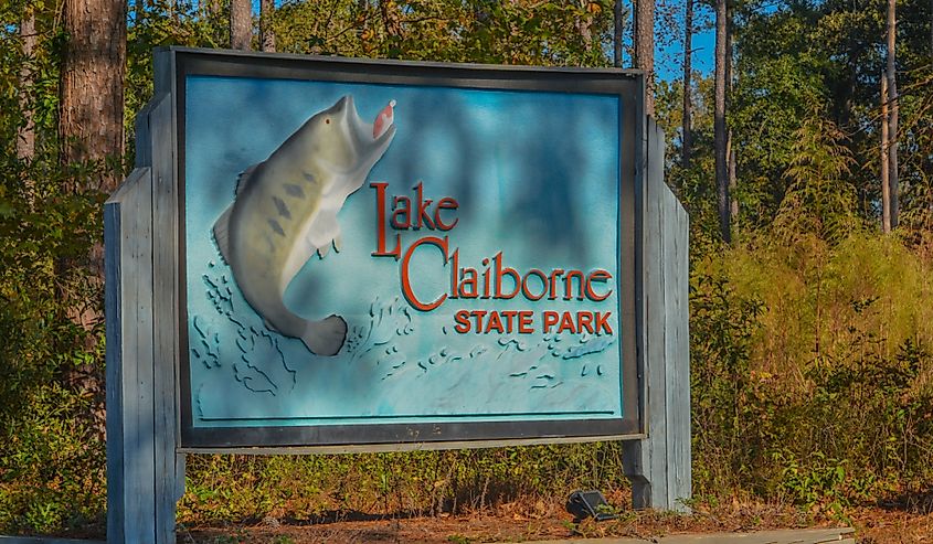 The Sign for Lake Claiborne State Park in Homer, Claiborne Parish, Louisiana.