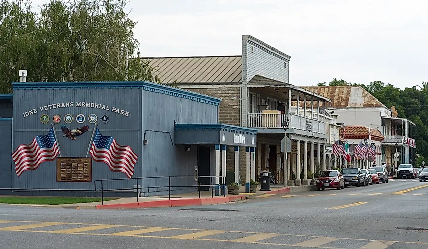 Main street in Ione, California.