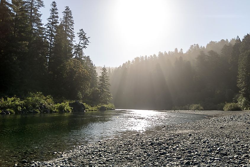 Sunbeams over the Smith River at Redwood National Park in California