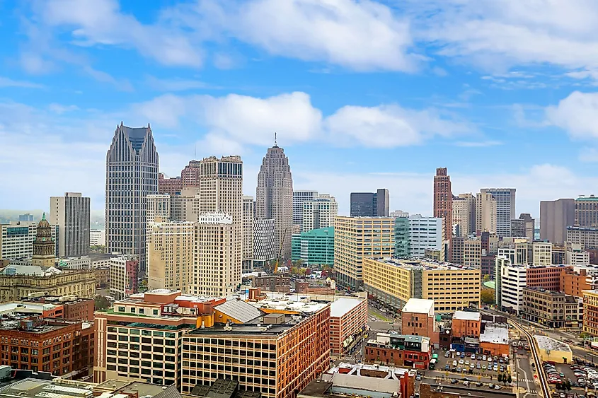 Aerial view of downtown Detroit in Michigan