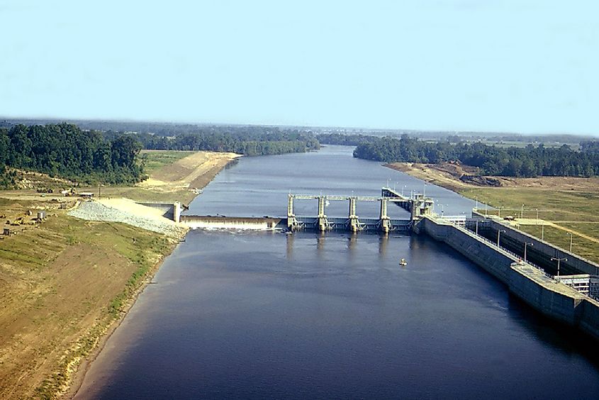 Columbia Lock and Dam on the Ouachita River in Columbia, Louisiana, USA. 