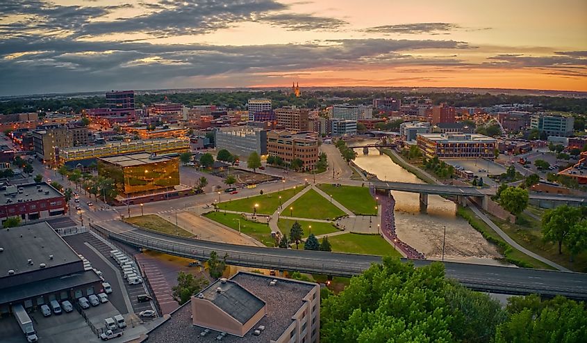 Aerial View of Sioux Falls, South Dakota at Sunset