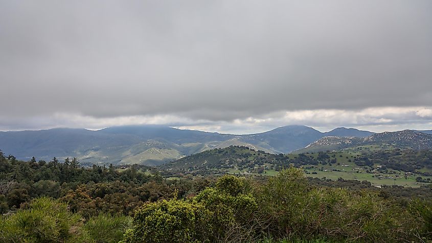 View of Palomar Mountain in northern San Diego with fog, the highest peak in San Diego, California