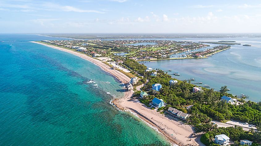 Aerial view of Bathtub Reef Beach, Stuart, Florida. Editorial credit: Noah Densmore / Shutterstock.com