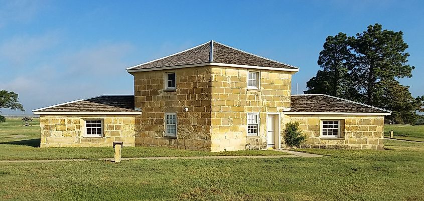 Stone blockhouse at Fort Hays in Kansas.