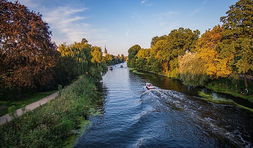 View of the Havel river in Potsdam from bridge in summer with blue sky, Germany