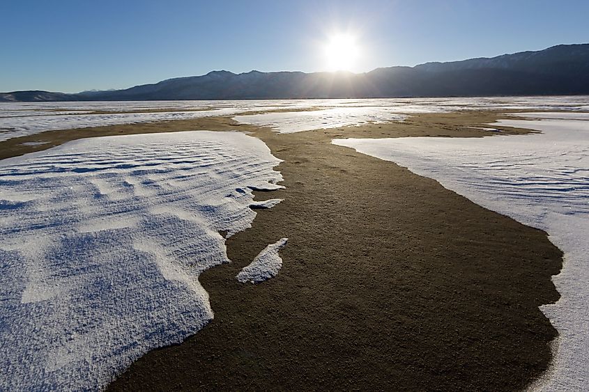 Washoe Valley dry lake bed with snow covering