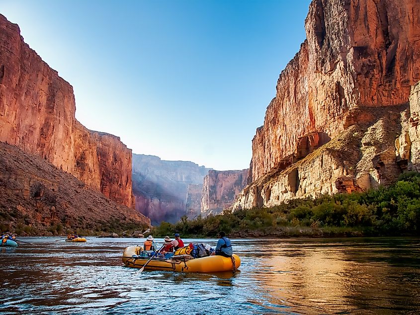 Sunrise rafting on the Colorado River in the Grand Canyon.
