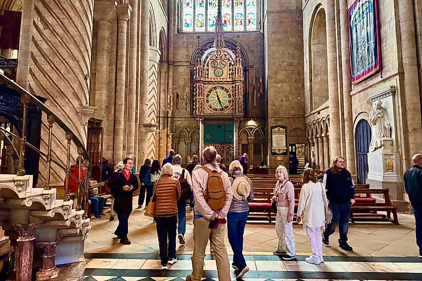 Retirees help out as volunteer guides in Durham Cathedral. Image credit: Bryan Dearsley