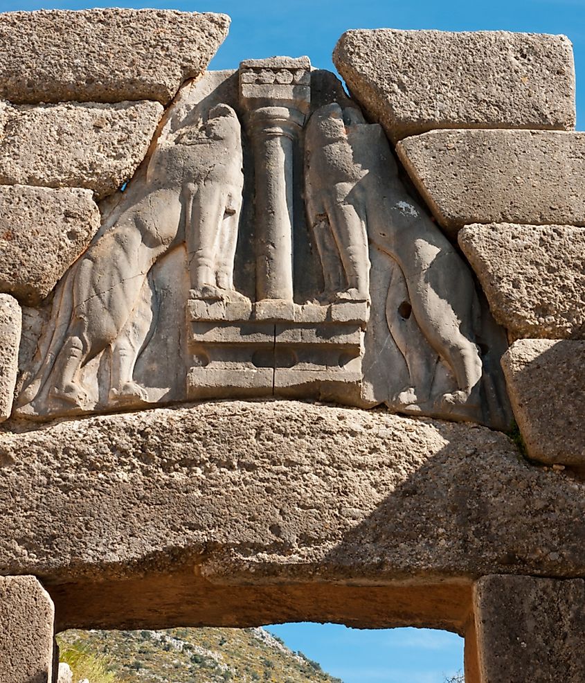 Lion Gate, Mycenae, center of Greek civilization, Peloponnese, Greece.
