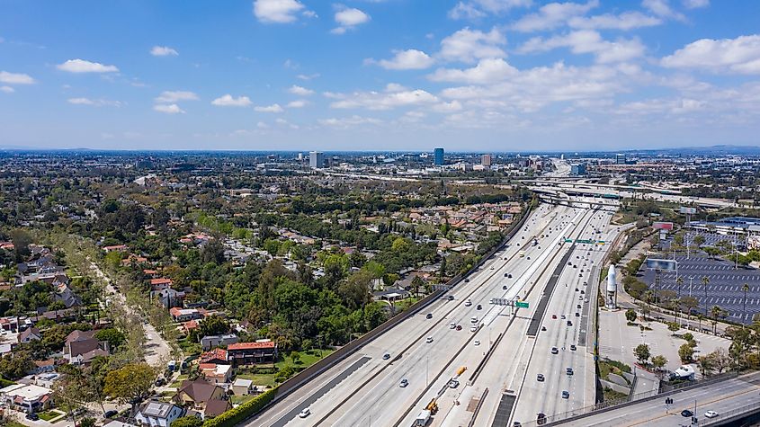 Aerial view of the urban core of downtown Santa Ana, California