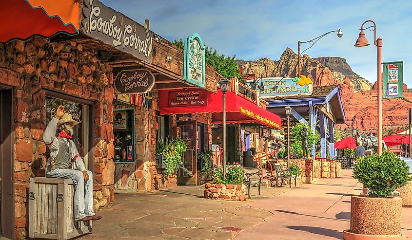 Western-style downtown Tourist Marketplace in Sedona, Arizona