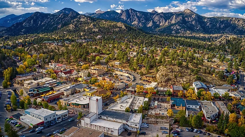 Aerial view of Estes Park, Colorado.