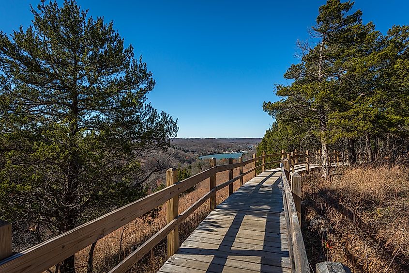 Boardwalk through the Ha Ha Tonka State Park in Missouri.