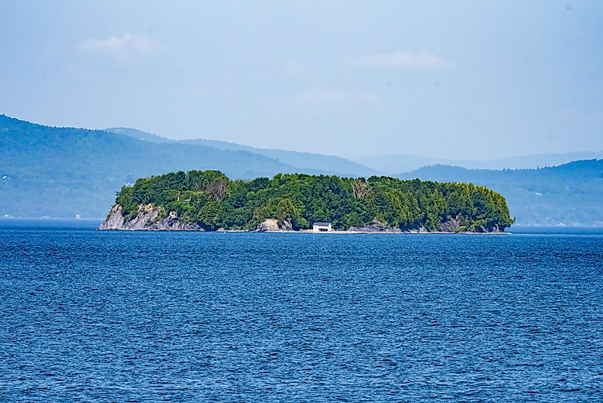 View of an island on Lake Champlain.